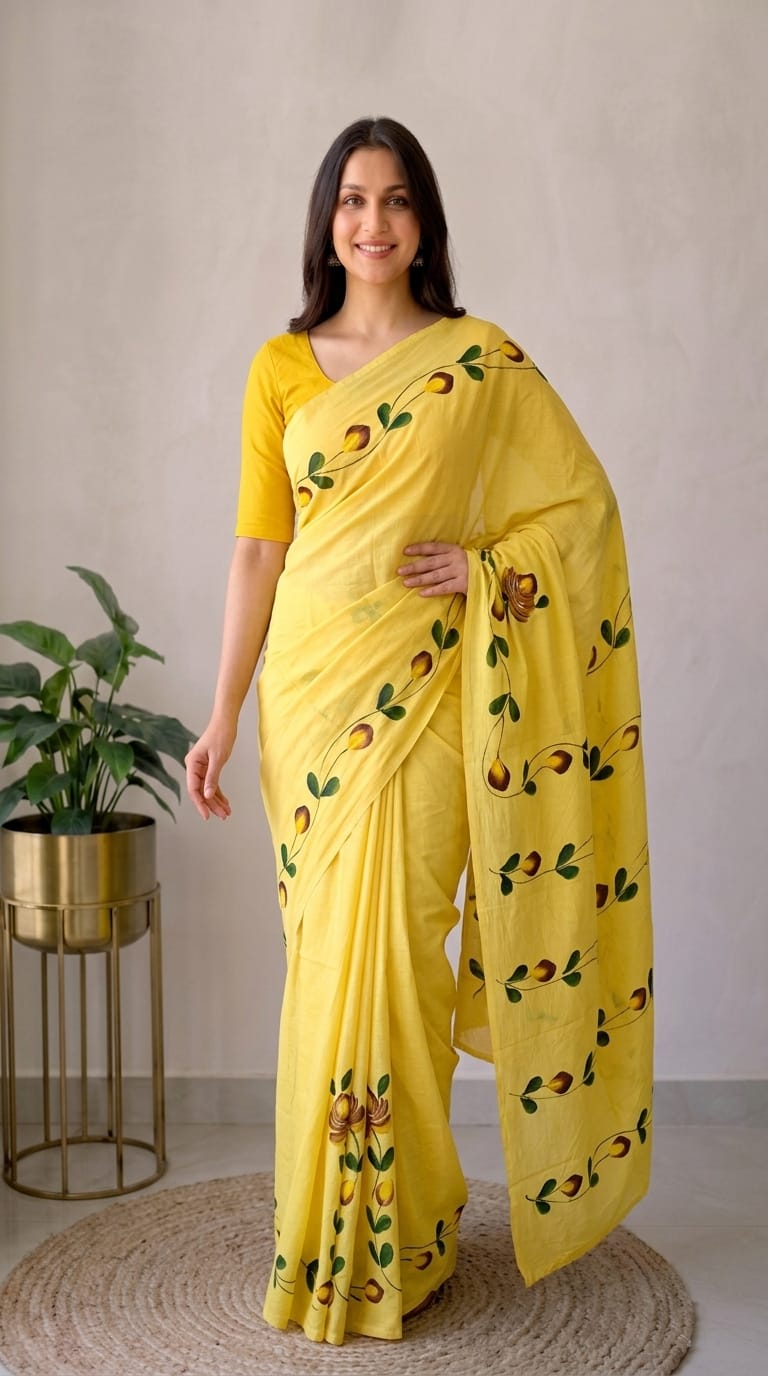 Pure Cotton Hand Block Printed Saree With Blouse.