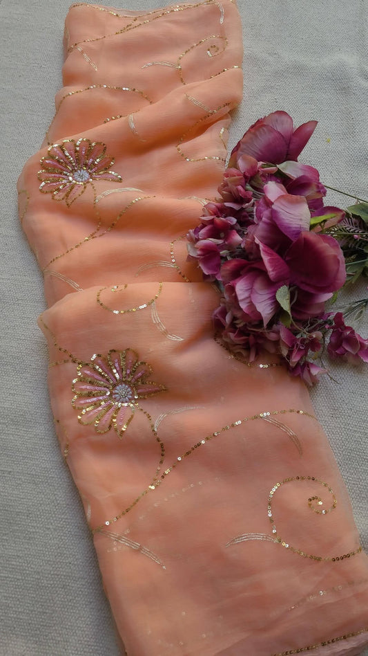 Pure Diamond Chiffon Hand Work Saree.