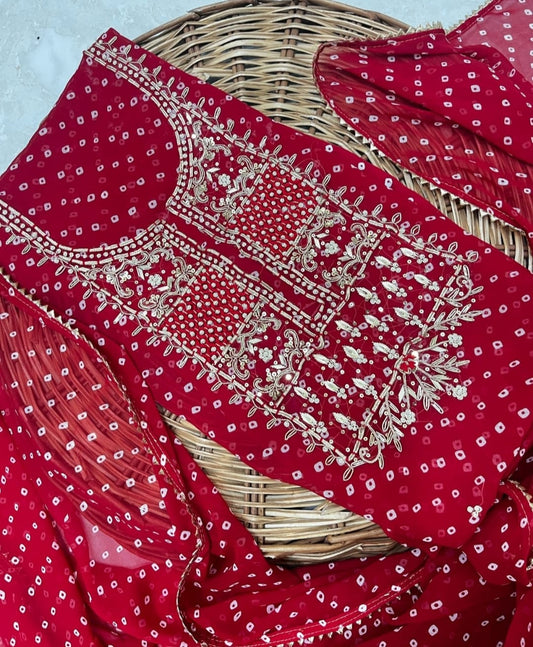 Georgette Gota pati Hand Work Unstitched Suit With Dupata.
