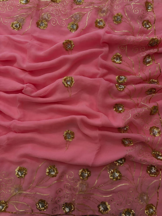 Pure Diamond Chiffon Hand Work Saree.