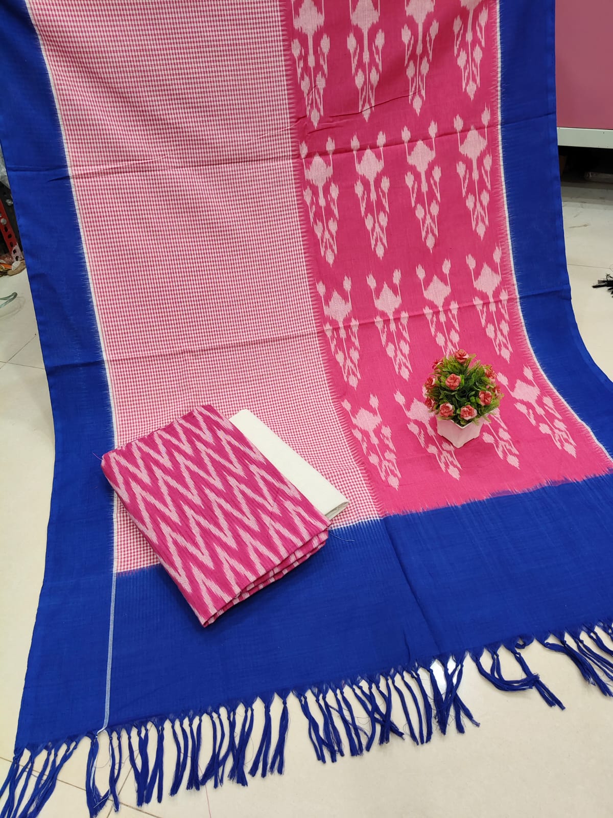 Pure Double Ikkat Cotton Unstitched Suit.