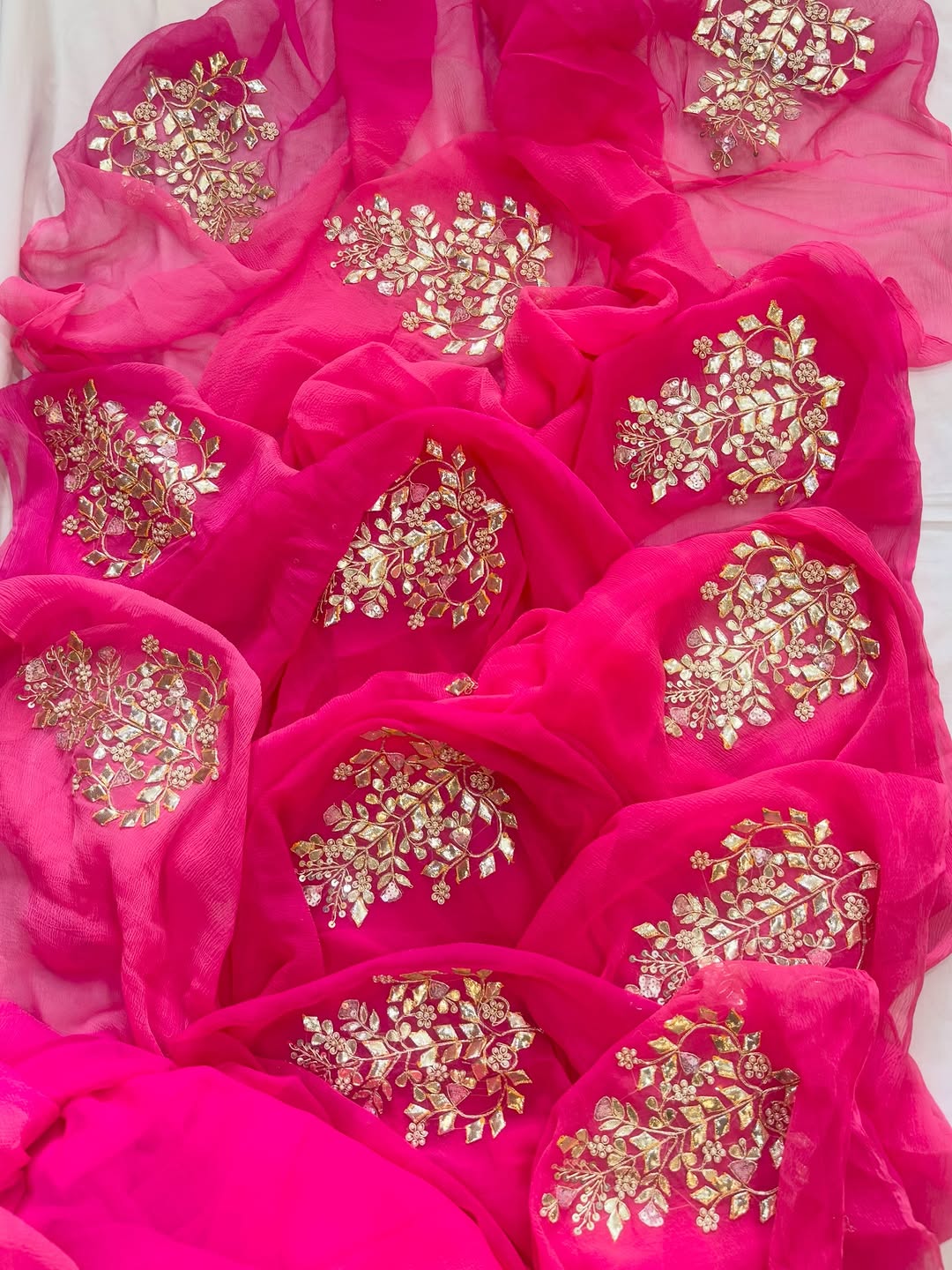 Pure Diamond Chiffon Gota Work Saree With Blouse.