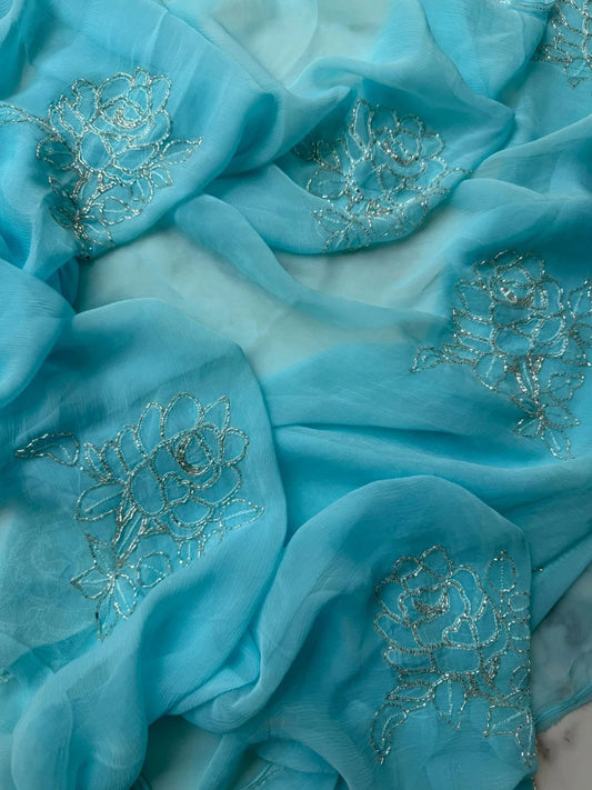 Pure Diamond Chiffon Hand Work Saree.