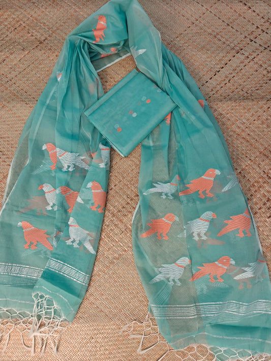 Pure Muslin Jamdani Unstitch Suit.