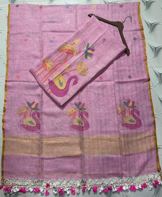 Pure Linen Jamdani Unstitch Suit.