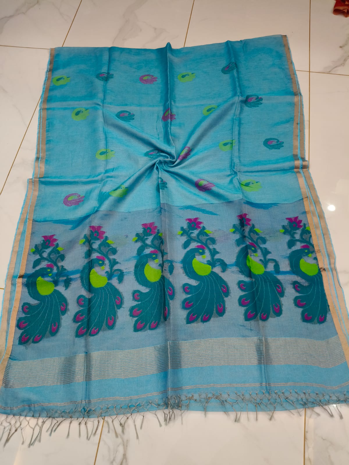 Pure Linen Tissue Saree with Blouse.