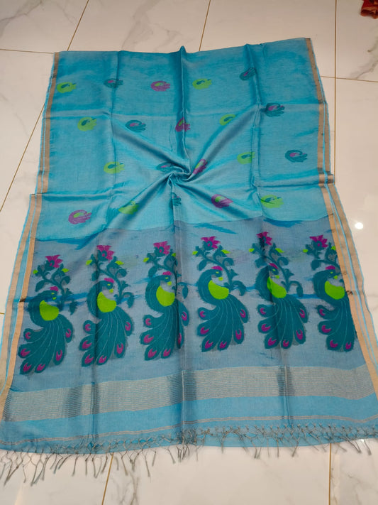 Pure Linen Tissue Saree with Blouse.