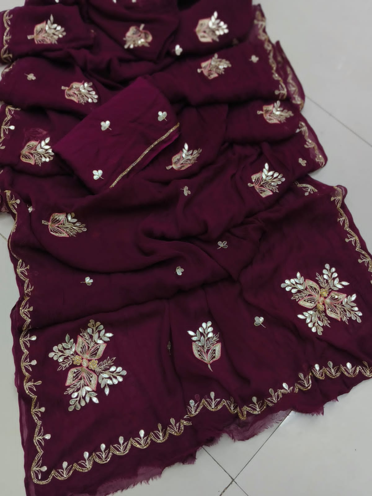 Pure Diamond Chiffon Handwork Gota Patti Saree