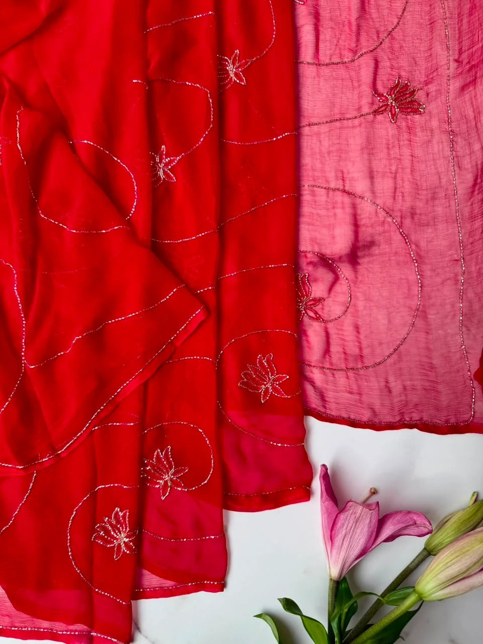 Pure Diamond Chiffon Hand Work Saree.