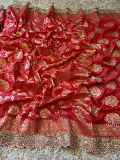 Handloom Banarasi Mashru Khaddi Soft Silk Saree.