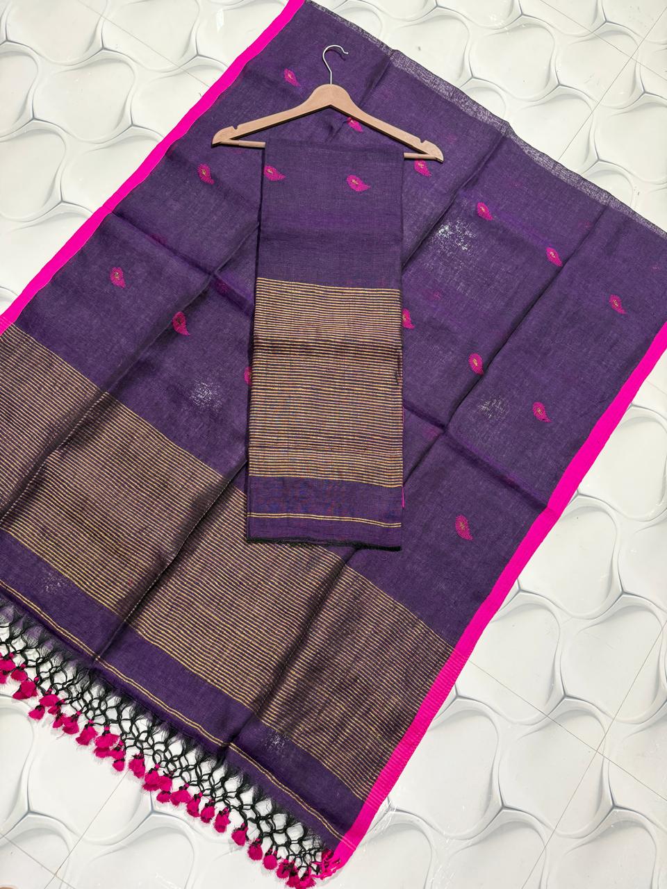Pure Linen Jamdani Unstitch Suit.