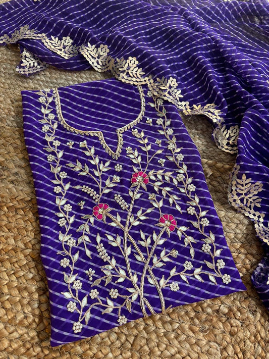 Georgette Gota pati Hand Work Unstitched Suit With Dupata.