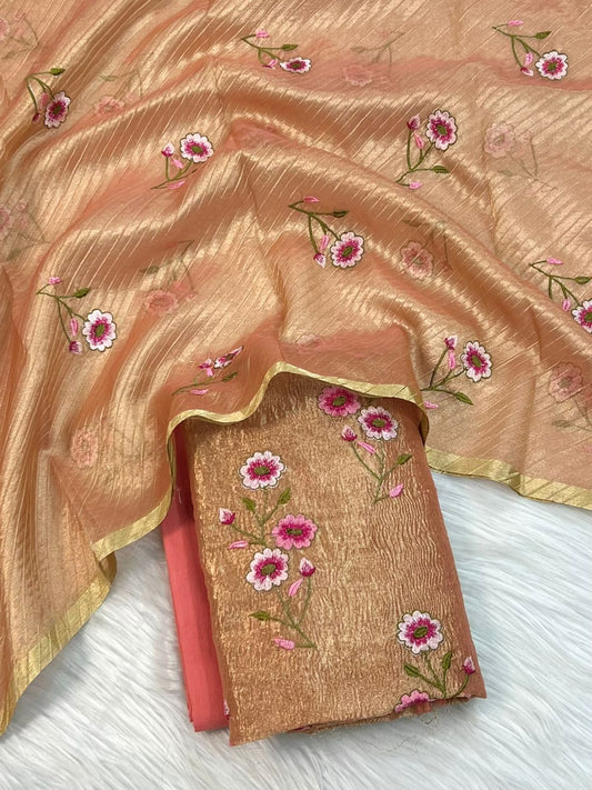Tissue Silk Embroidery Work Unstitched Suit (Copy)