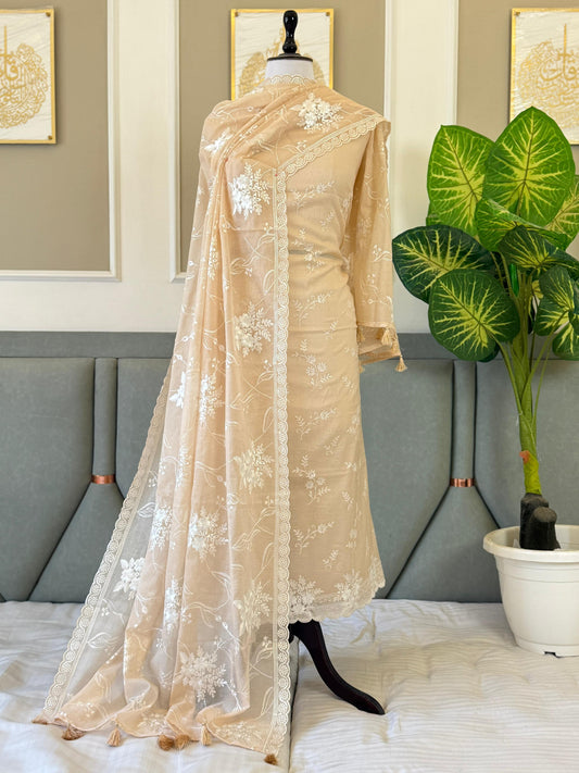 Pure Banarasi Chanderi Silk Embroidery Work Unstitched Suit.
