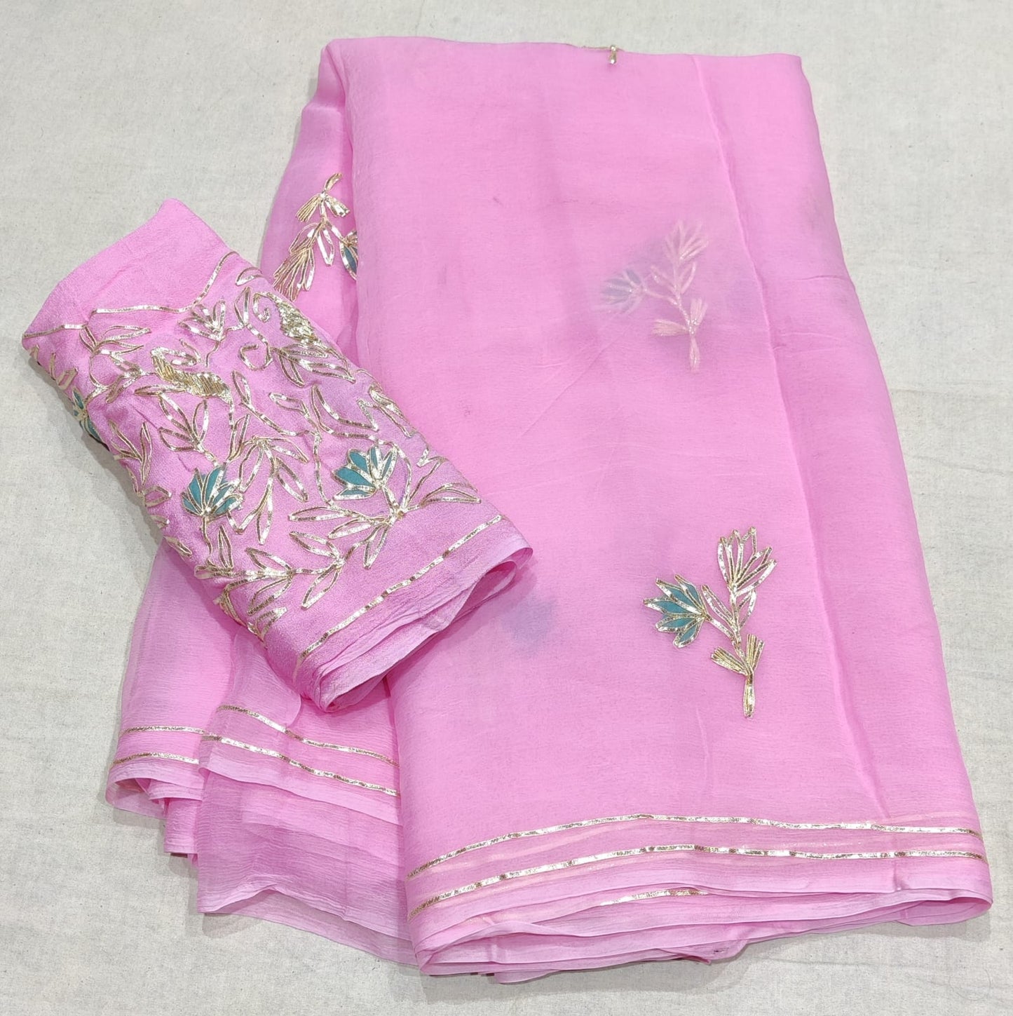 Pure Chiffon Gota Patti Work Saree