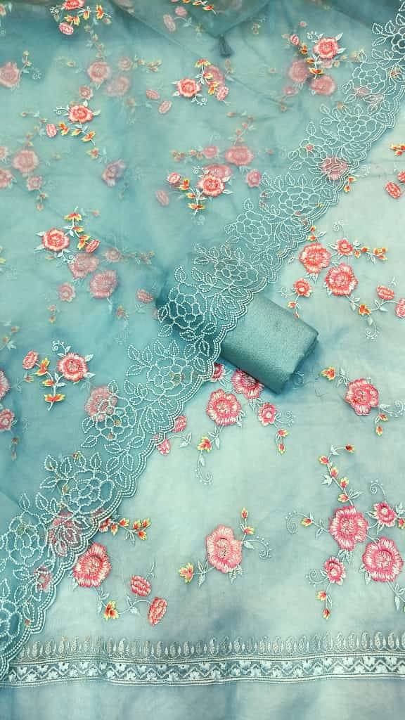Exclusive Banarasi Organza Silk Embroidery Work Unstitched Suit