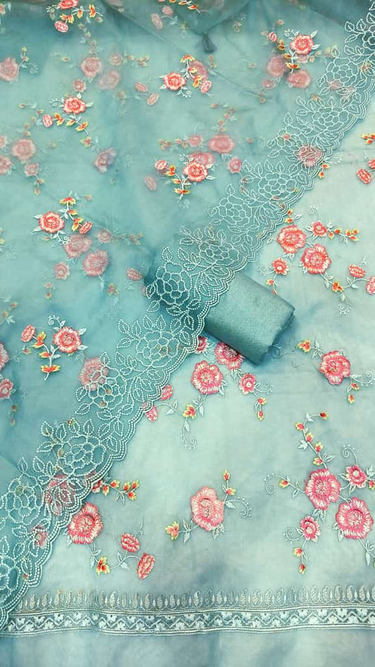 Exclusive Banarasi Organza Silk Embroidery Work Unstitched Suit
