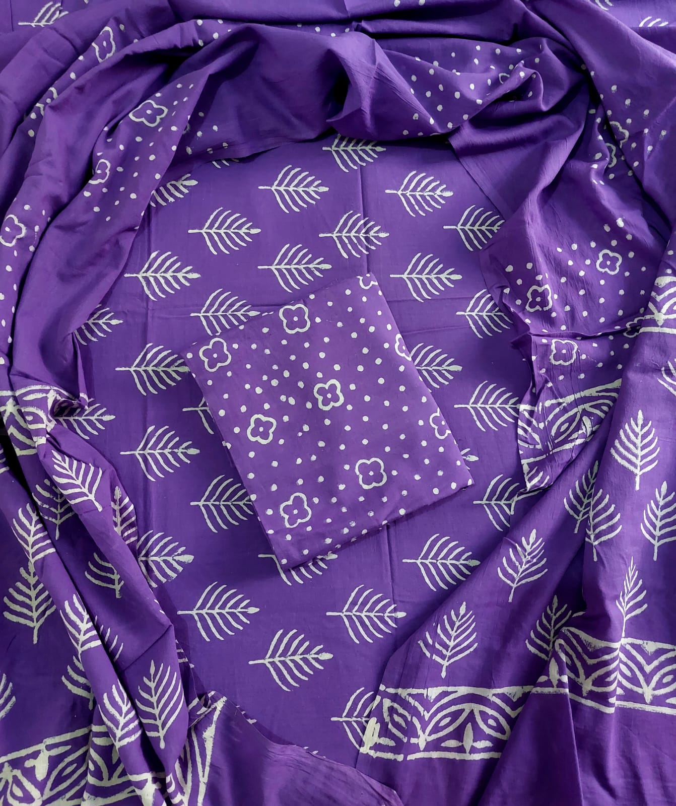 Traditional Hand block Printed Pure Cotton suits with Mulmul Dupatta.