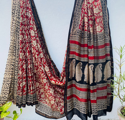 Pure Chanderi Silk Hand-block Printed Saree.