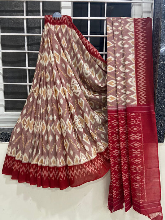 Beautiful Ikkat Cotton Saree With Blouse