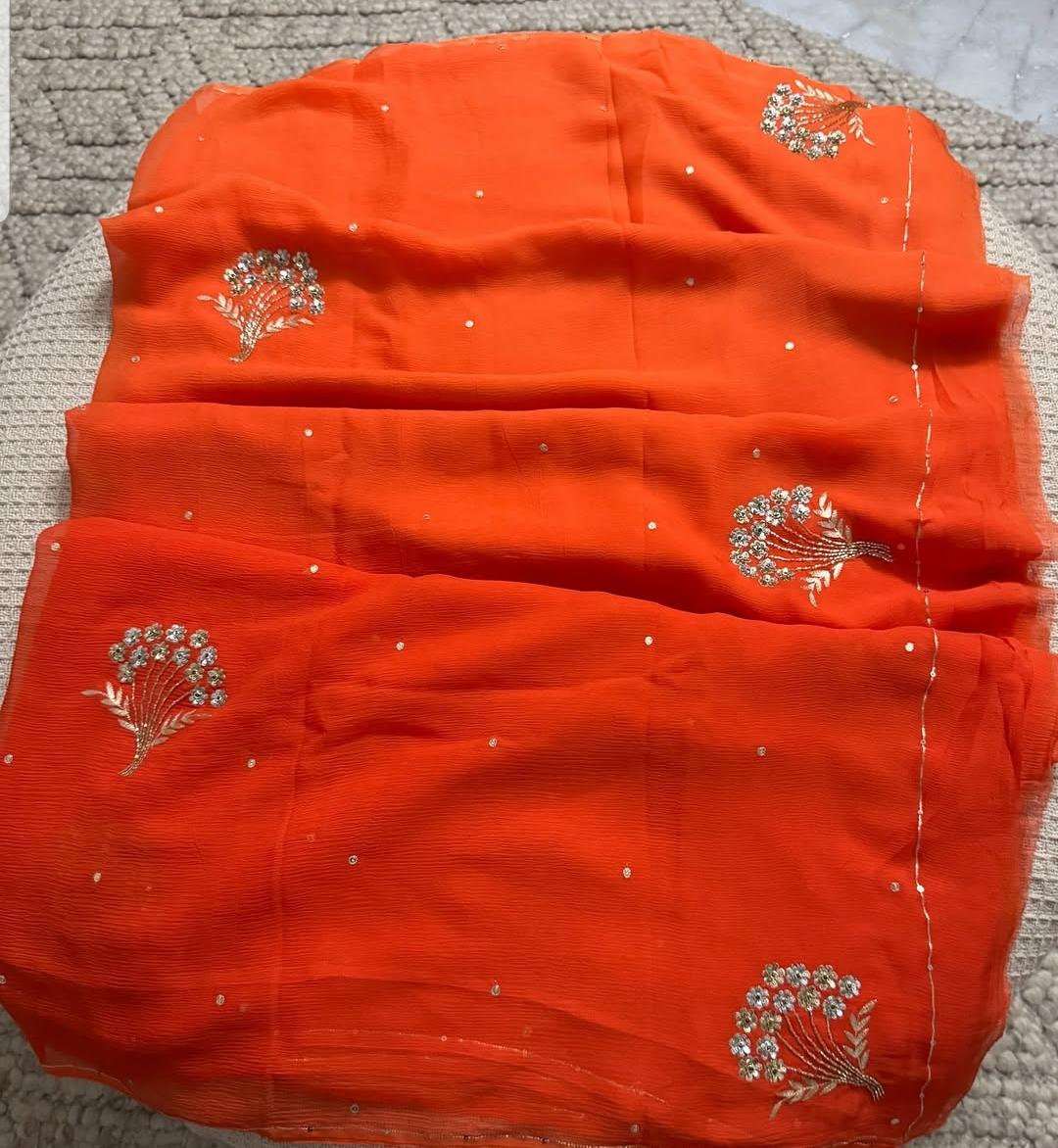 Pure Diamond Chiffon Beautiful Hand Work Saree