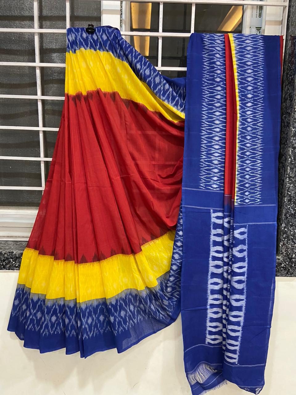 Beautiful Ikkat Cotton Saree With Blouse