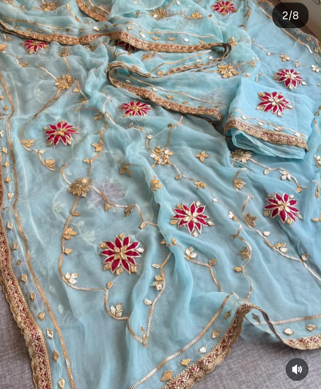 Pure Diamond Chiffon Gota Work Saree With Blouse.