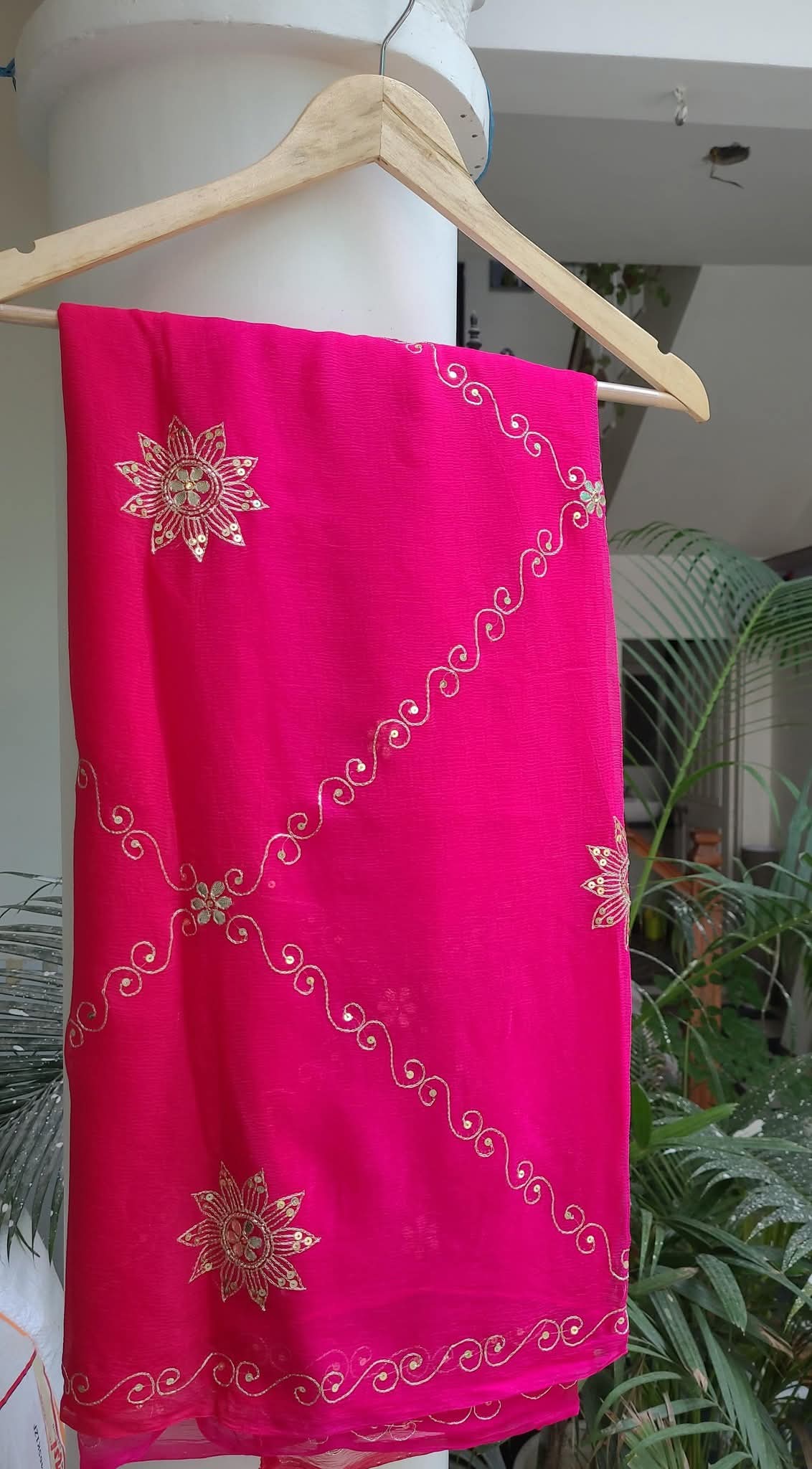 Pure Diamond Chiffon Gota Work Saree With  Blouse.
