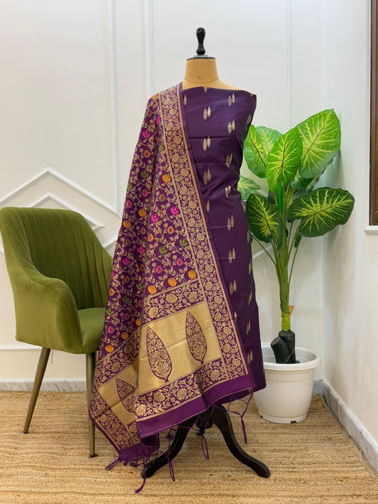 Banarasi Zari Work Unstitched Suit with Dupatta