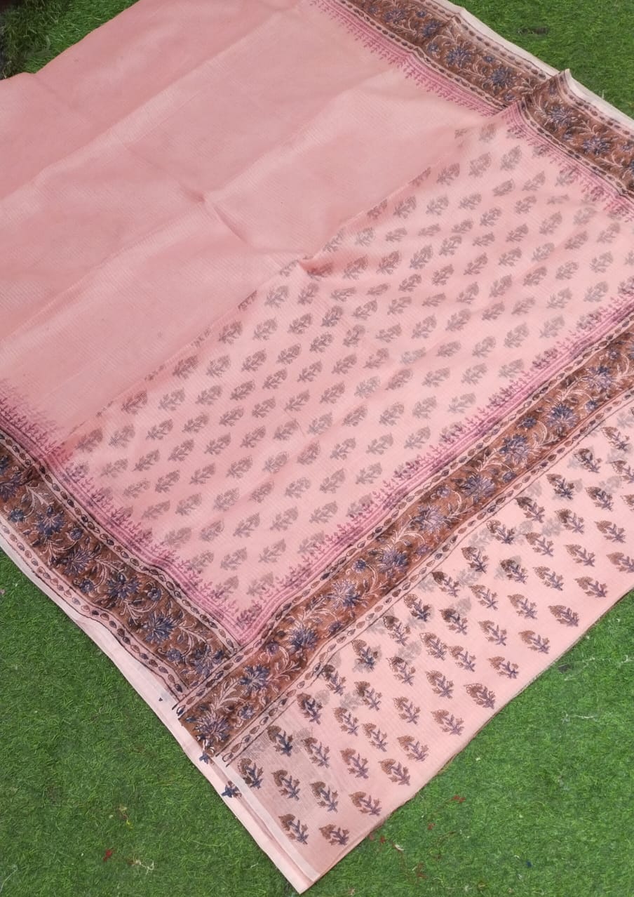 Kota Doria Hand Block Printed Sarees