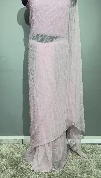 Pure Diamond Chiffon Kadana Jaal Work Saree With Running Blouse