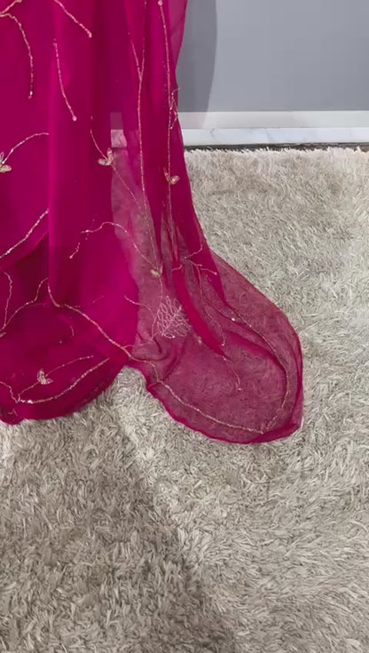 Beautiful Rose Pure Chiffon full kardana Jaal Work Saree
