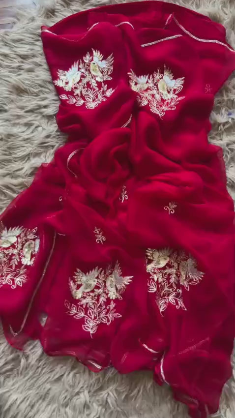 Pure Diamond Chiffon Hand Work Saree.