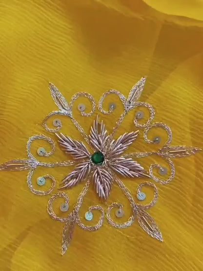 PURE DIAMOND CHIFFON  HANDCRAFTED ZARI AND GOTA WORA SAREE .