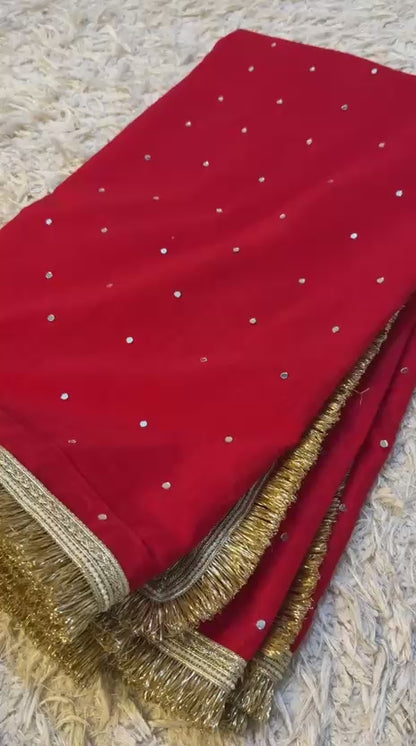 Banarasi Cotton Very soft Silk Saree with Mirror and Lace Work
