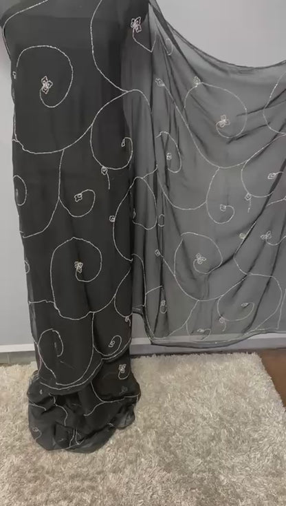 Black Color Pure Dimond Chiffon Saree With Blouse