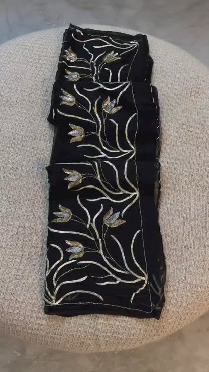 Pure Diamond Chiffon Hand Work Saree.