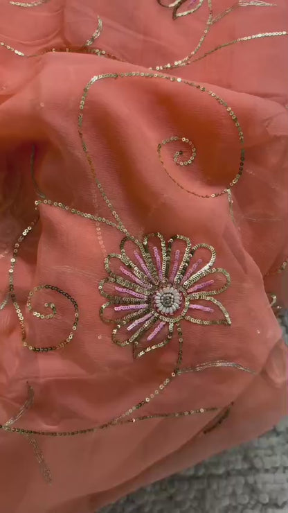 Pure Diamond Chiffon Hand Work Saree.
