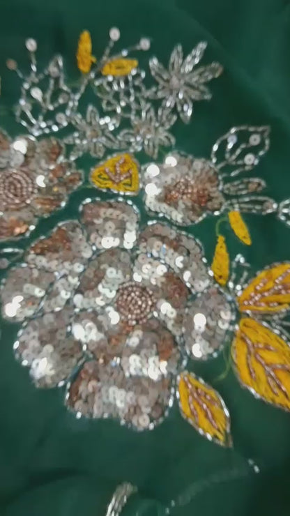 Pure Diamond Chiffon Catdana Hand Work Saree.