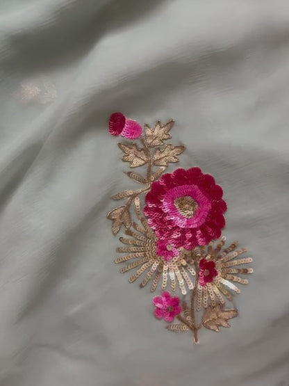 Pure Diamond Chiffon Hand Work Saree.