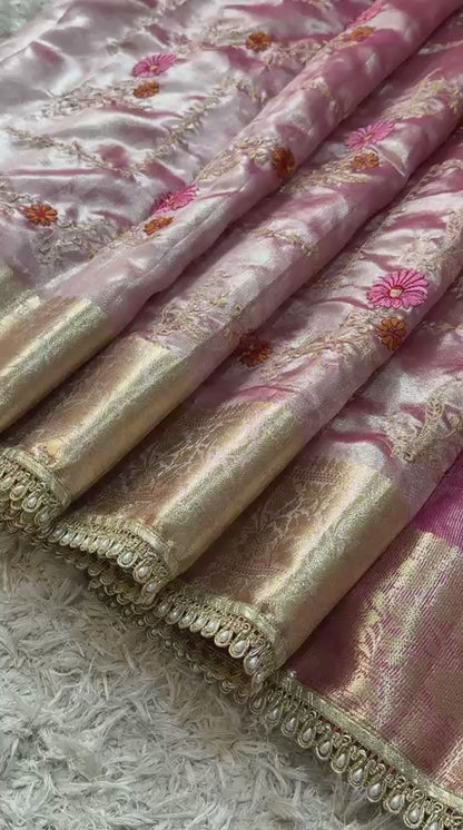 Banarasi Glass Tissue Soft Saree with Embroidery Meenakari work