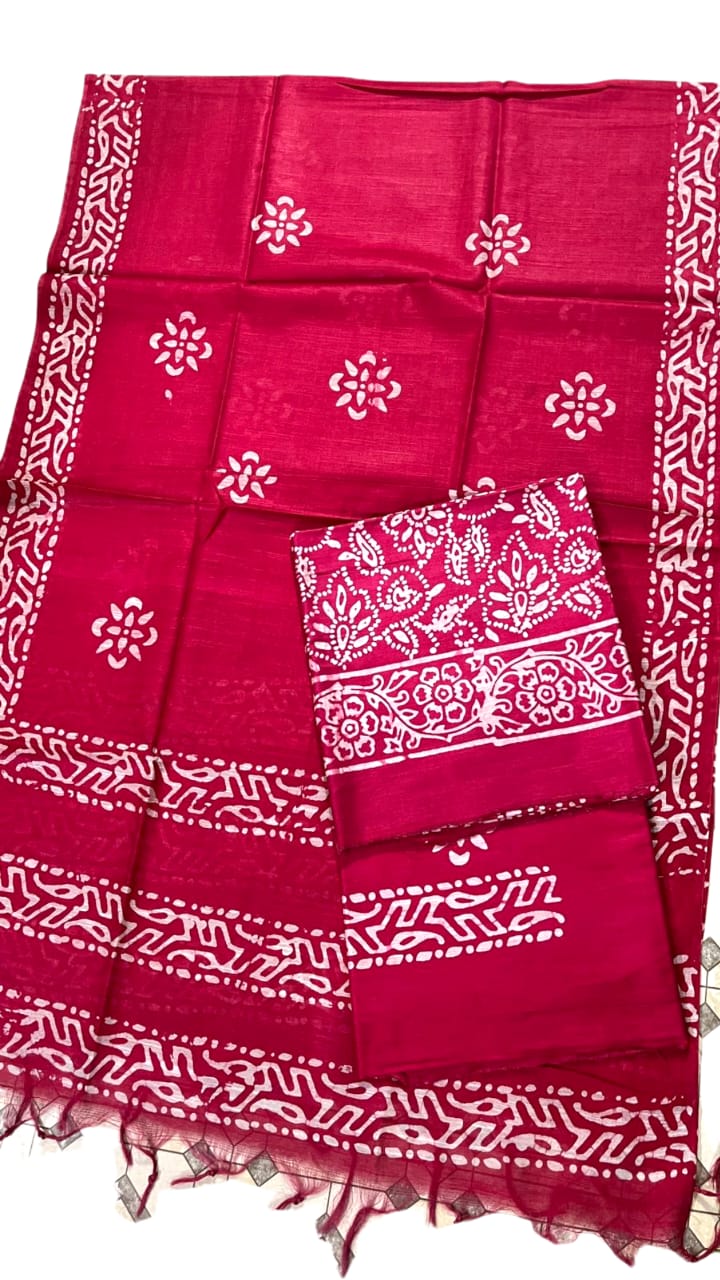 Katan Silk Batik Printed Unstitched Suit With Dupatta