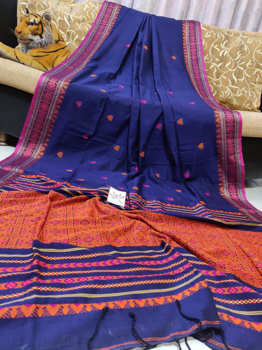 Ashram Khaddi Cotton Silk Saree With Blouse ( Length- 6.3 Meter )