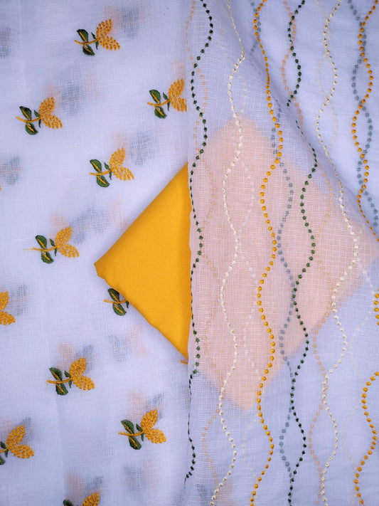 Pure Kota- doria Unstitched suit with Embroidery work