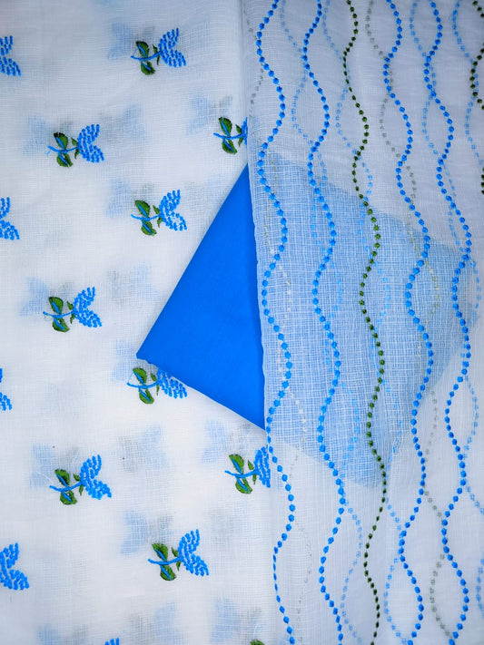 Pure Kota- doria Unstitched suit with Embroidery work