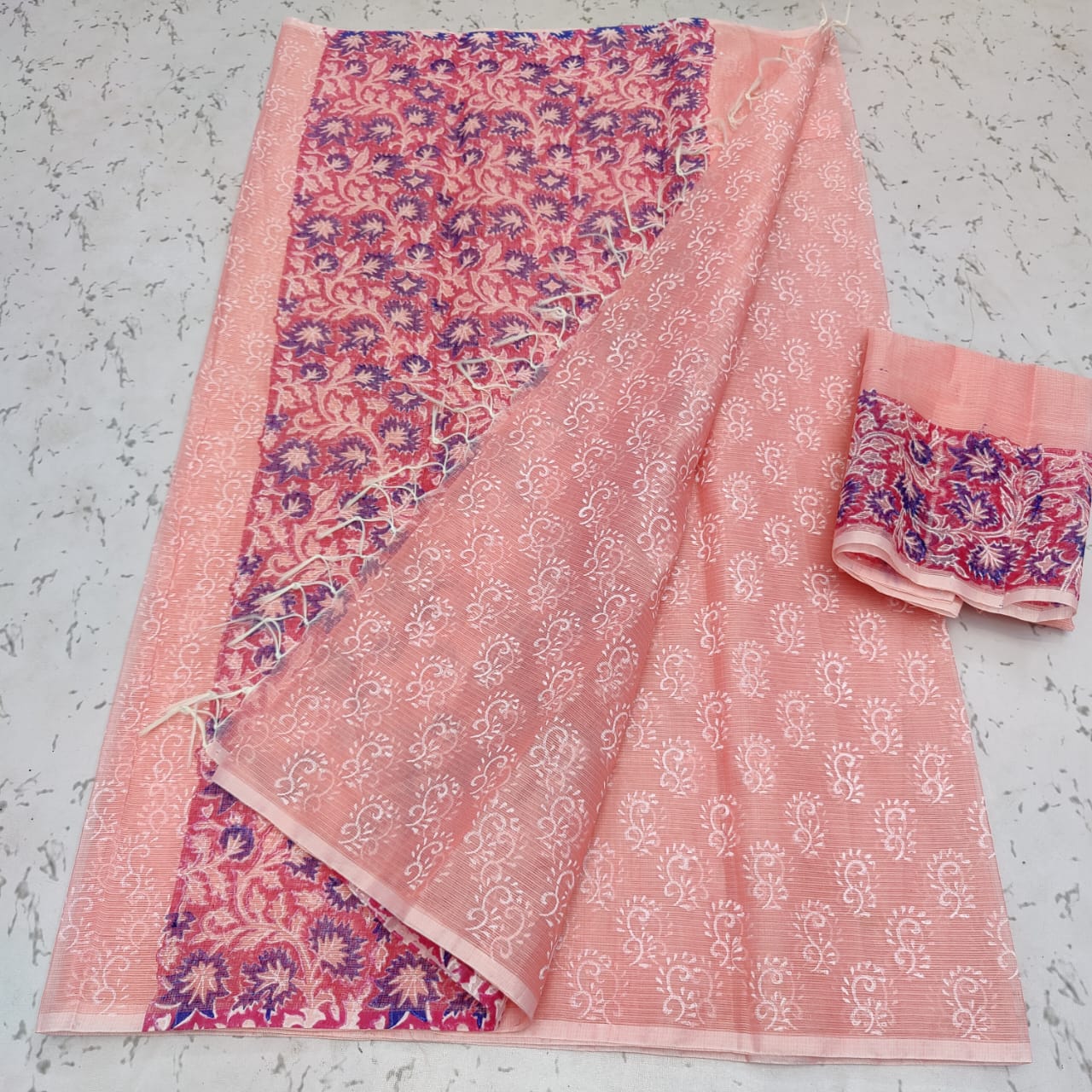 Cotton Kota Block Printed Saree With Blouse