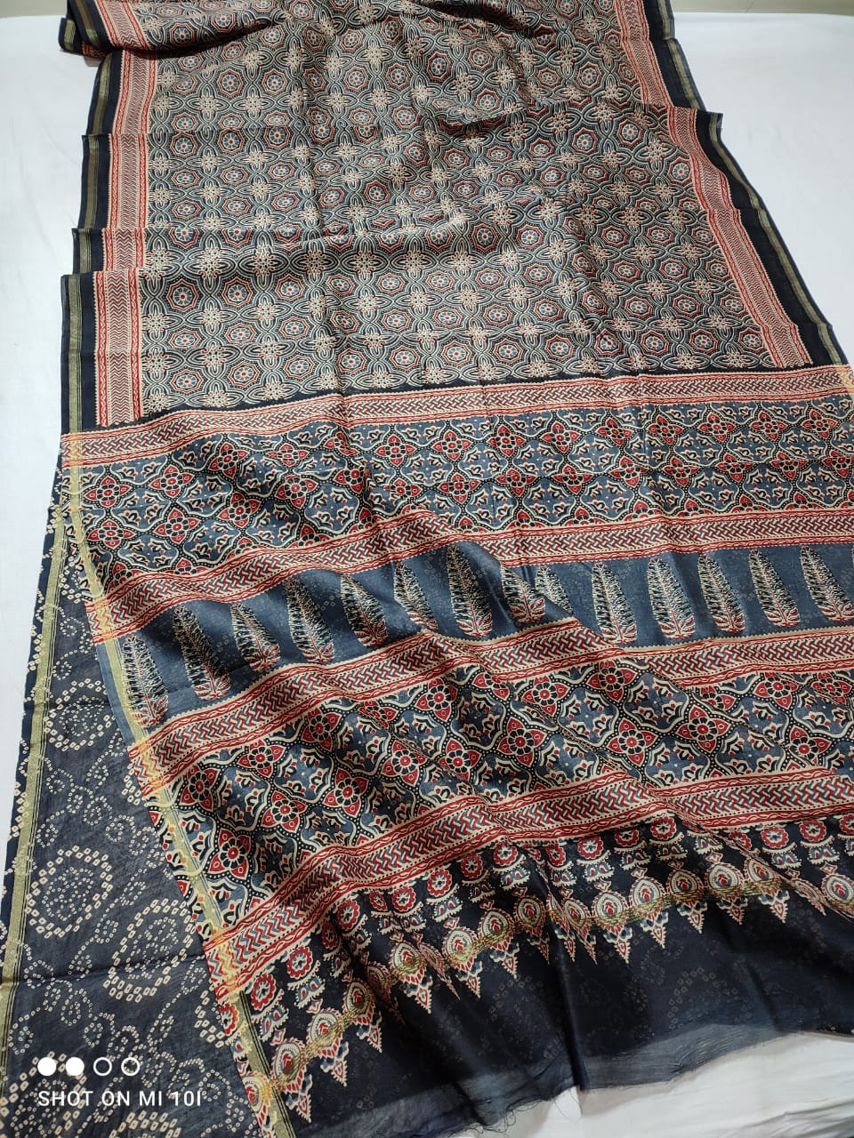 PURE CHANDERI SILK SAREE WITH AZRAK & PATOLA PRINT WITH BLOUSE