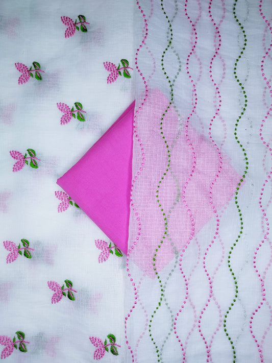 Pure Kota- doria Unstitched suit with Embroidery work