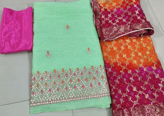 Pure Uppada Silk Hand Gota Patti Suit With Pure Banarasi Silk Zari Dupatta(Without Bottom)