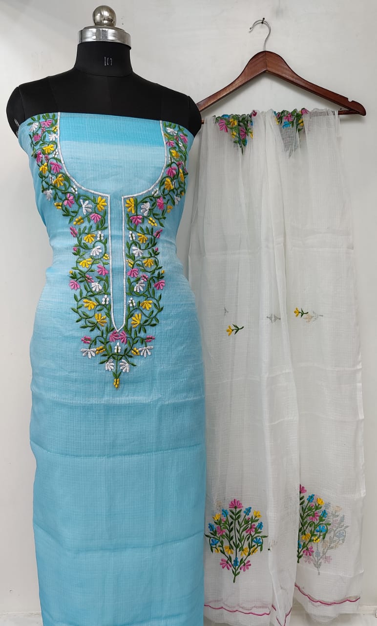 Pure Kota- doria Unstitched suit with Embroidery work